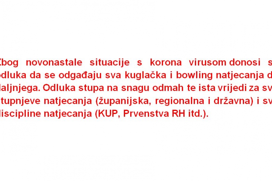 Odgoda svih kuglačkih natjecanja