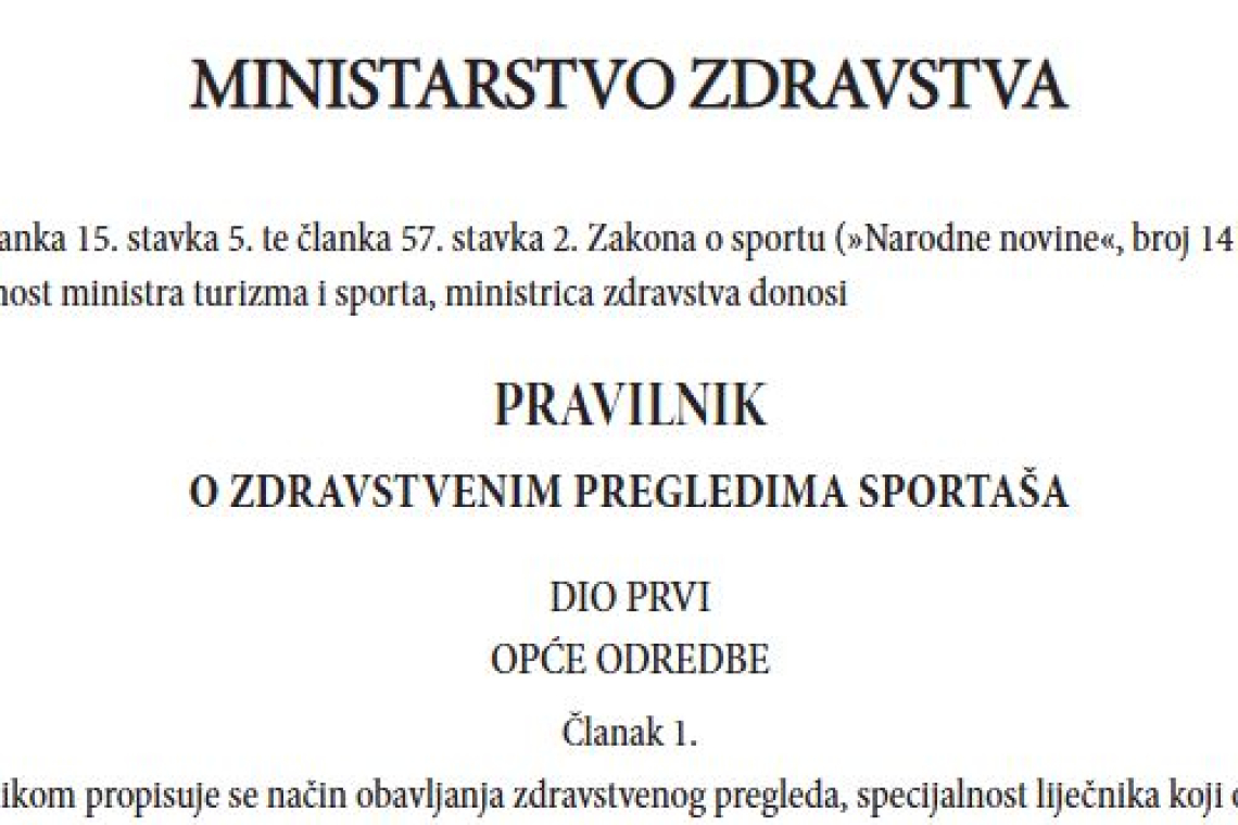 Pravilnik o zdravstvenim pregledima sportaša