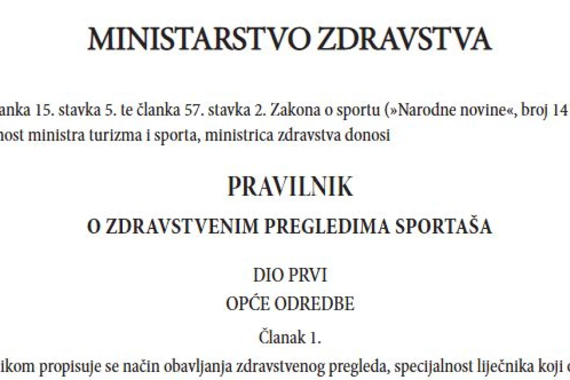 Pravilnik o zdravstvenim pregledima sportaša
